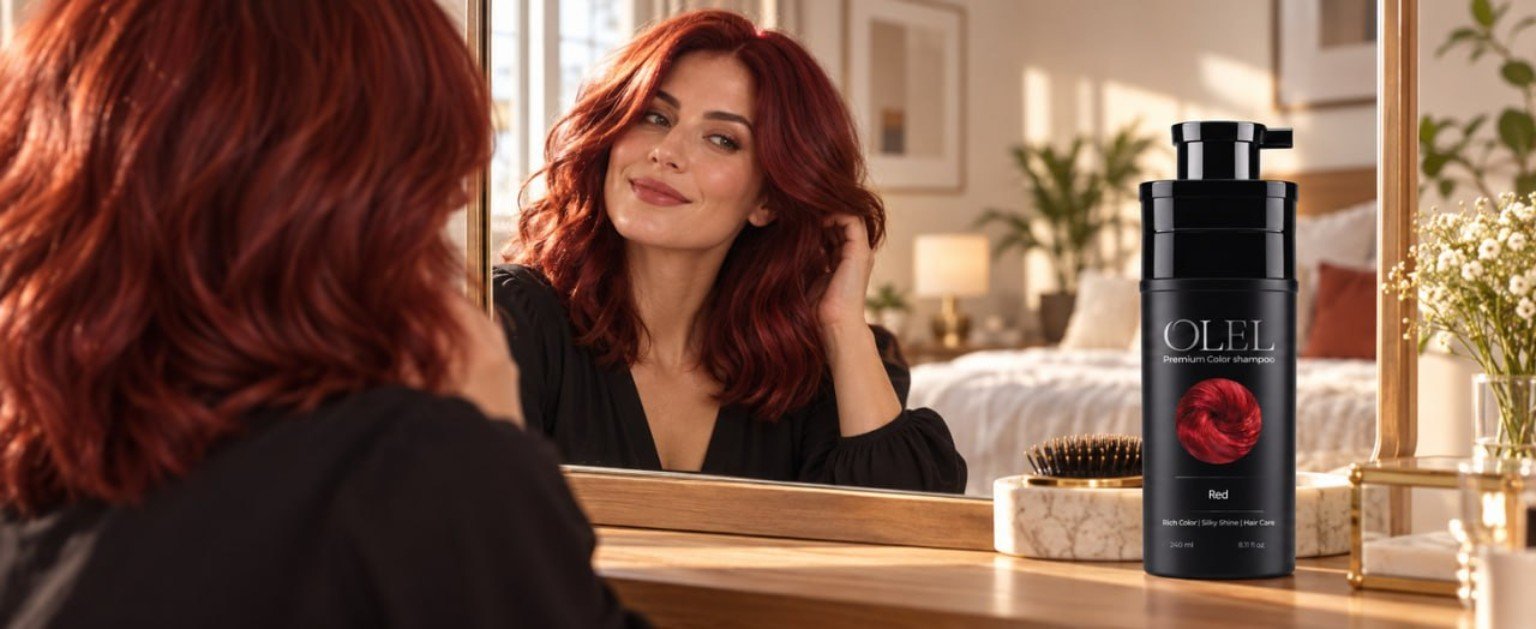 Olel Red shampoo with model
